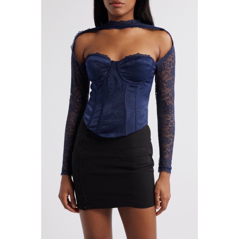 Mistress Rocks House Of CB Corset XS Navy Coquette Romantic Gothic Clubwear Top - Picture 12 of 13